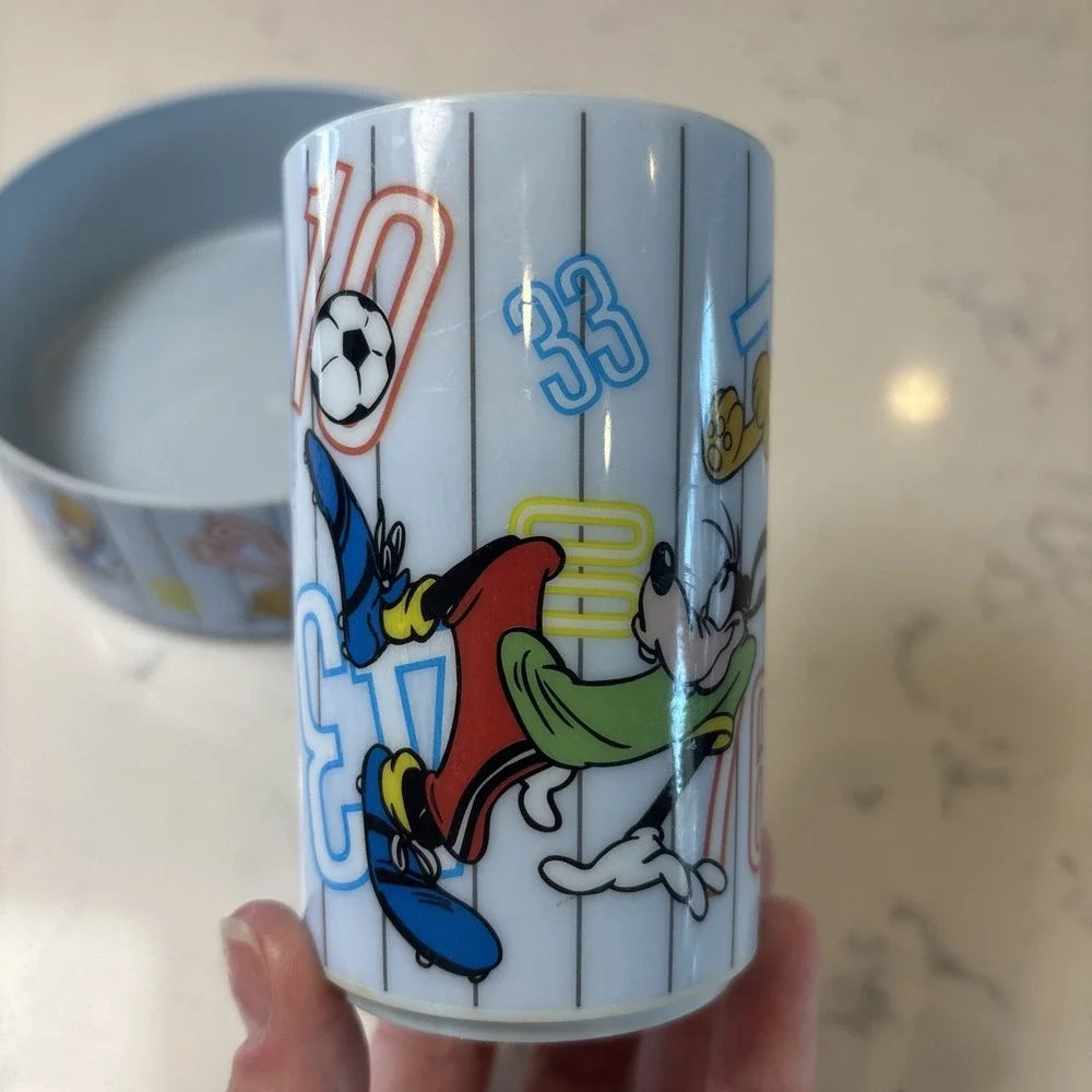 Vtg 1993 Betras Kids Mickey Mouse and Friends 2 Piece Dinnerware Set Sport Theme